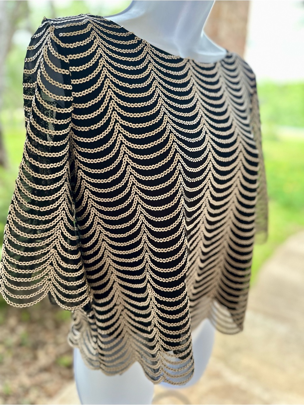 Emmelee Black and Cream Scalloped Sequin Blouse